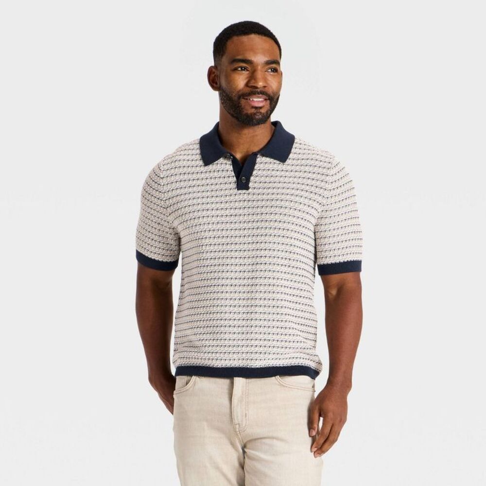 Men's Short Sleeve Polo Collar Pullover Sweater - Goodfellow & Co Navy Blue M